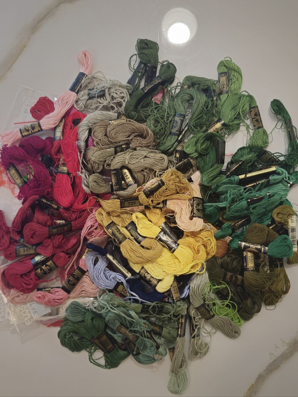 DMC Embroidery Floss Lot 51+ Skeins Plus Partials Assorted Colors Vintage